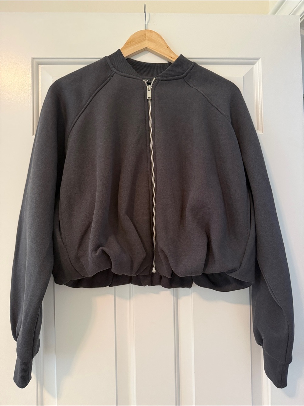 Zara Charcoal Zip-Front Bomber Jacket